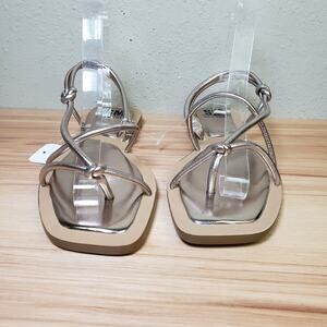 SM New York Womens 7 Molly Strappy Knot Sandals Gold Metallic Coastal Dressy NWT